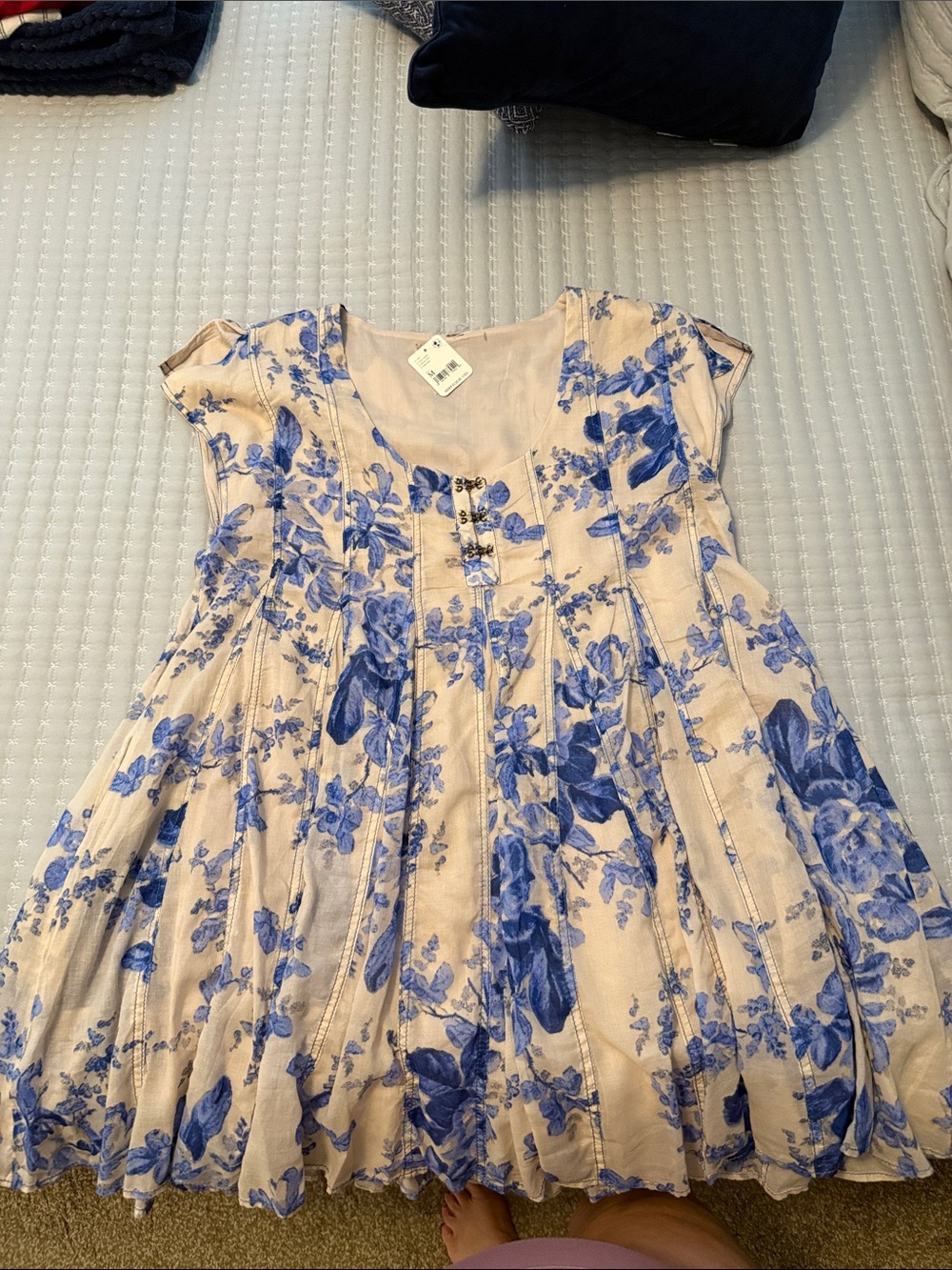 Free People Cream Dress with Blue Floral Print